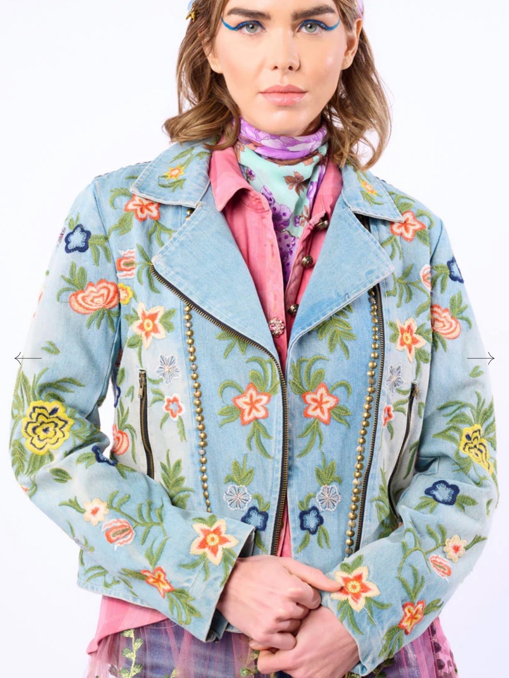 ARATTA SILENT JOURNEY LUCINDA EMBROIDERED DENIM MOTORCYCLE JACKET